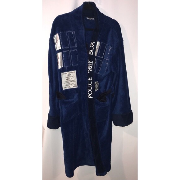 Doctor Who Tardis Bath Robe Blue Size Small BBC *flaws Read* Belt‎ Tie Replaced - Picture 3 of 14